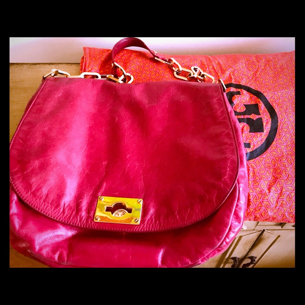 Hot Pink Tory Burch Leather Handbag